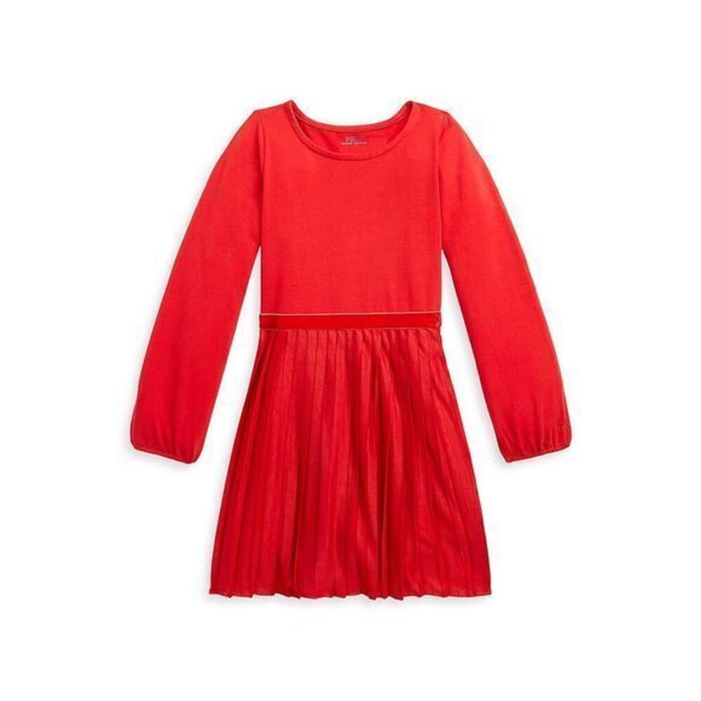 Polo Ralph Lauren Girls Red Long Sleeve Dress With Velvet Waistline Size XL (16)